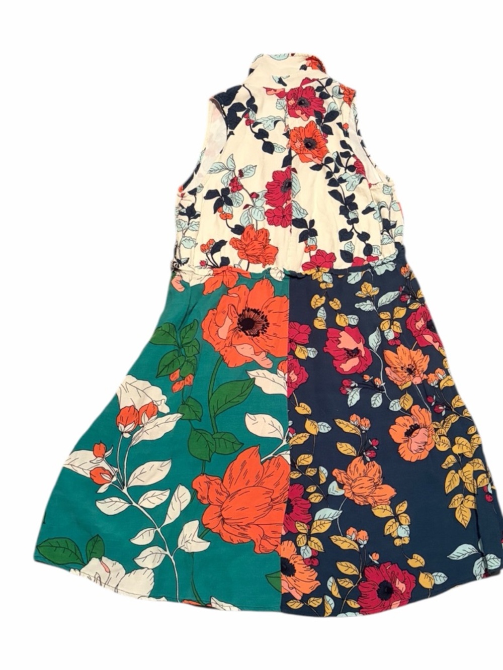 Anthropologie women’s 00p Floral Patchwork Sundress - Cream, Navy, Teal, Orange - Picture 2 of 3